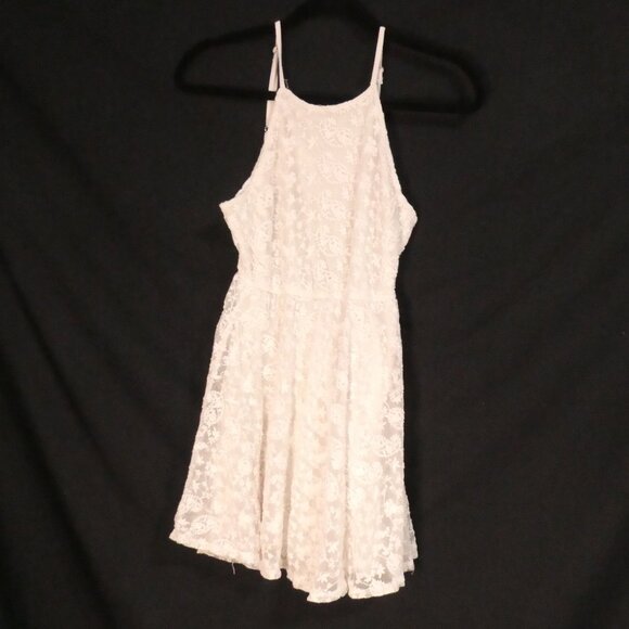 POL | medium | White Lined Floral Lace Adjustable Spaghetti Strap Dress - Picture 1 of 16
